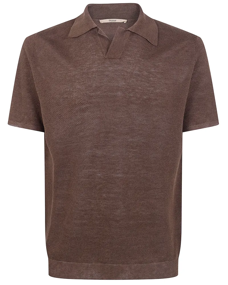 Nuur Short Sleeved Polo Neck Piquet Stitch T-Shirt Brown
