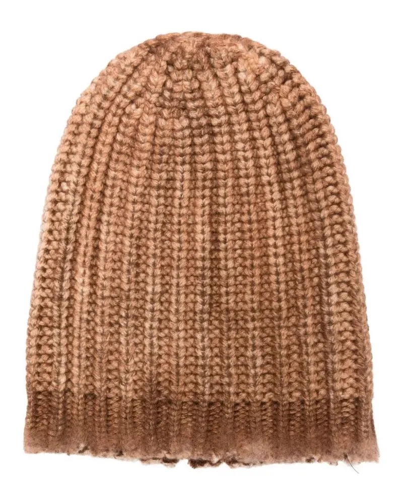 Avant Toi Hand Painted Corn Cob Stitch Hat With Destroyed Effect Brown