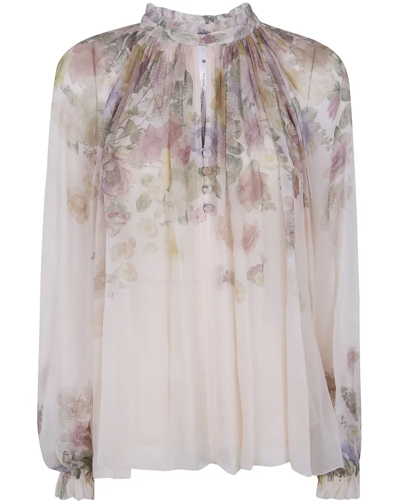 Twin-Set Plated Print Blouse Beige