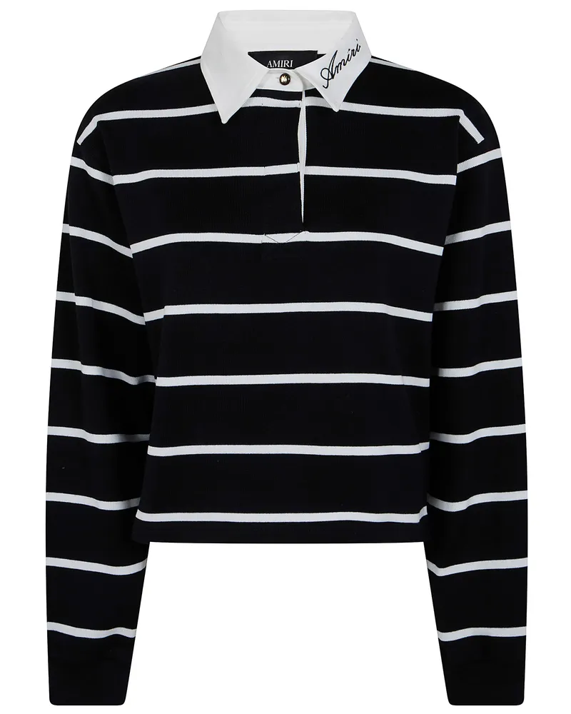 Amiri Amiri Script" Stripe Crop Long Sleeves Polo Shirt Black