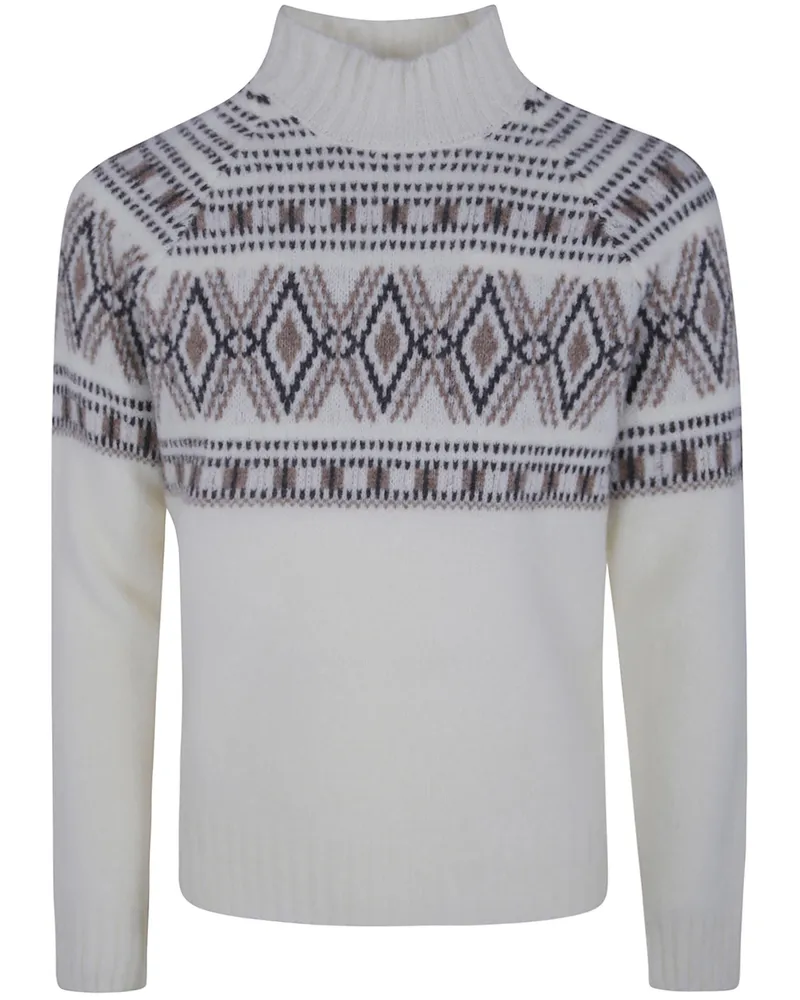 BARBA Sweater Turtle Neck "Jacquard Embroidered White