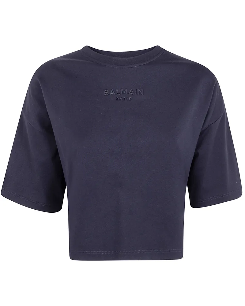 Balmain Small "Balmain Paris" Emb Cropped T-Shirt Black