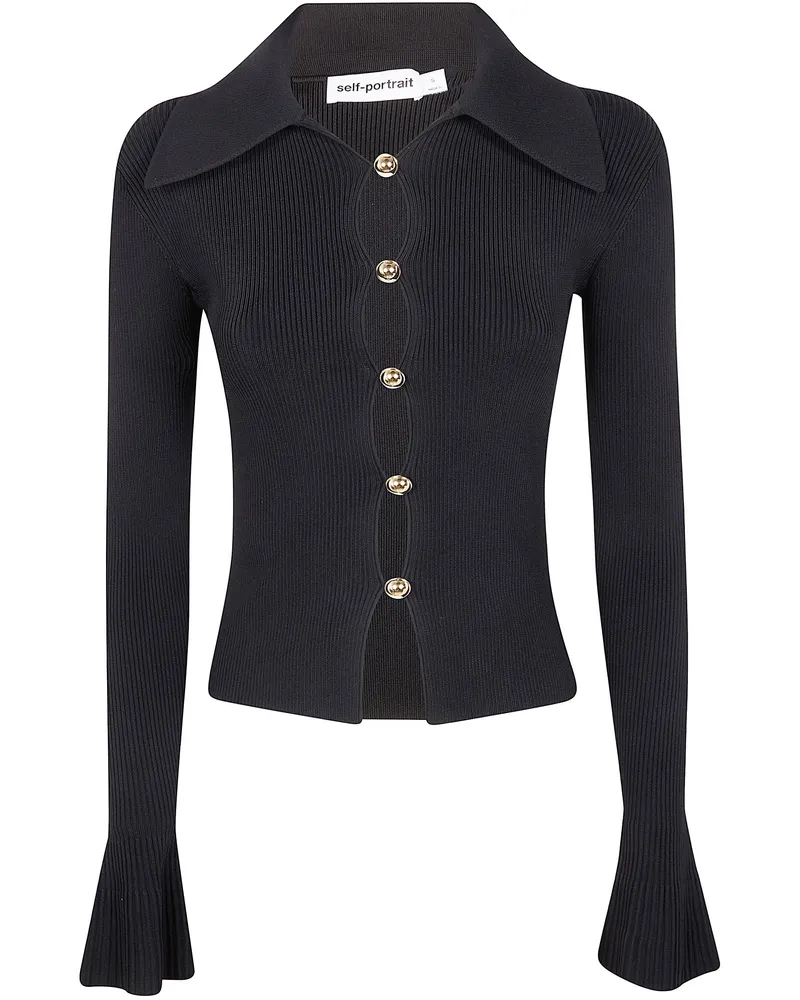 Self-Portrait Button Down Knit Top Black