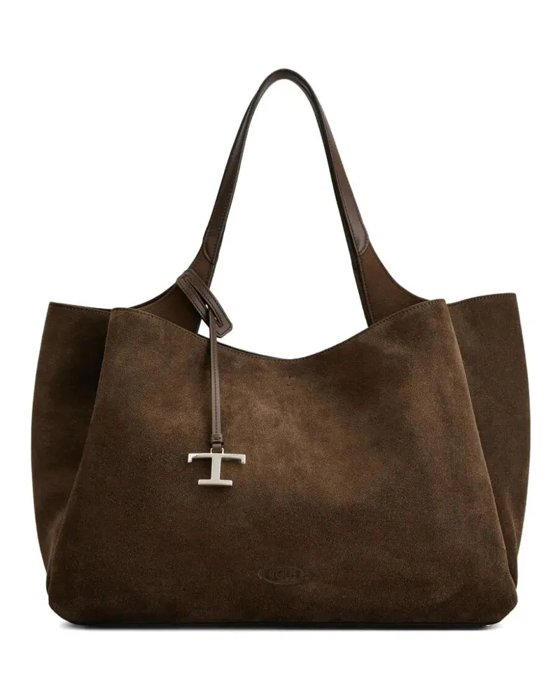 TOD'S T Pendant Logo Medium 2 Handles Brown