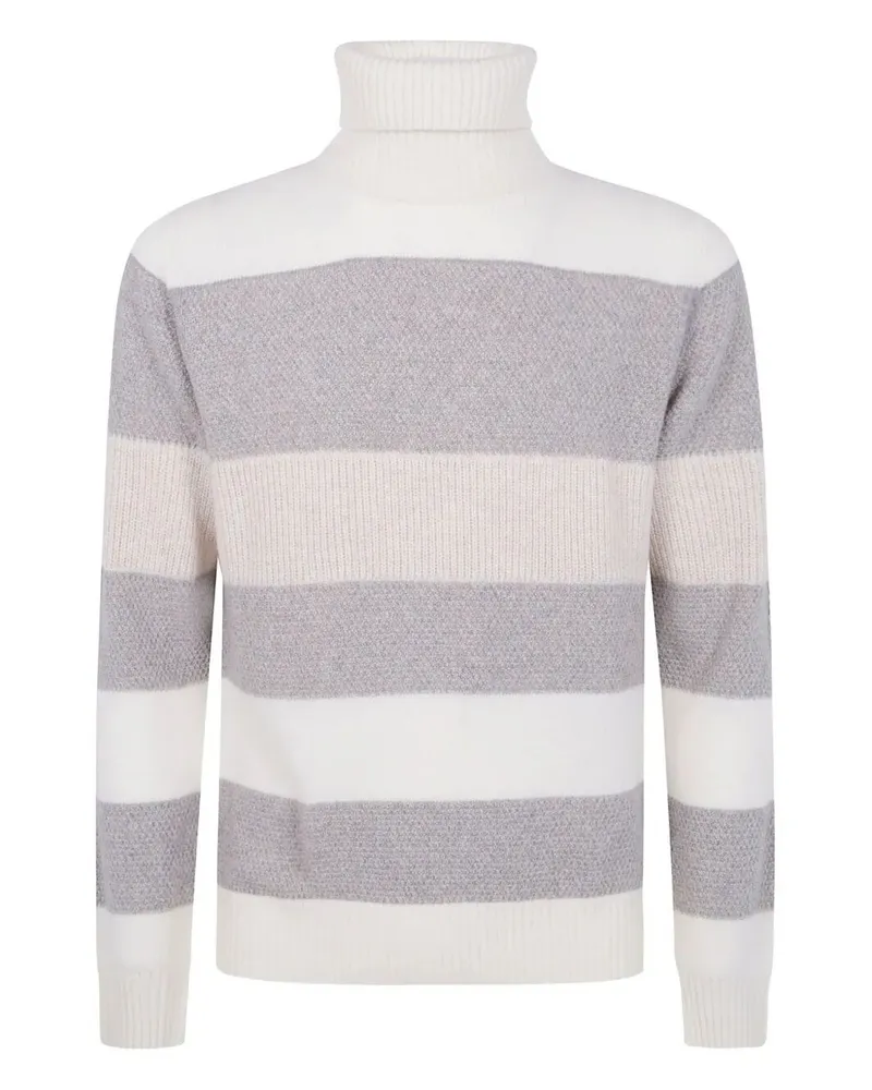 BARBA Turtle Neck Orizontal Stripes Sweater Beige