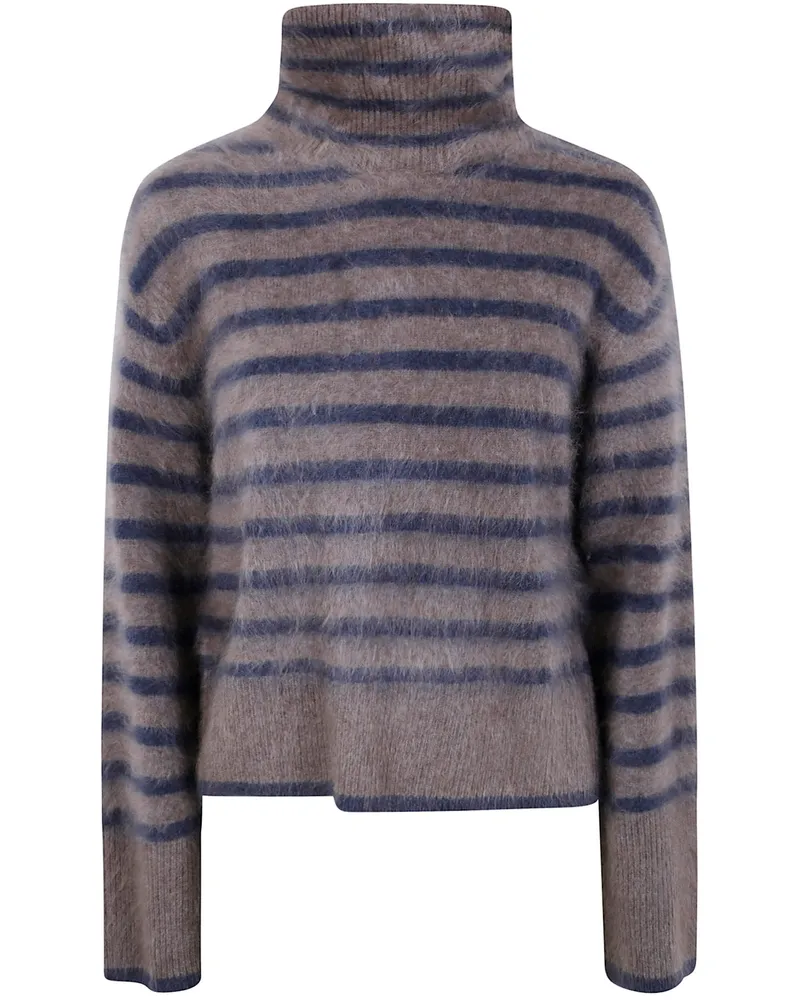 Lisa Yang Floren" Turtleneck Stripes Sweater Blue