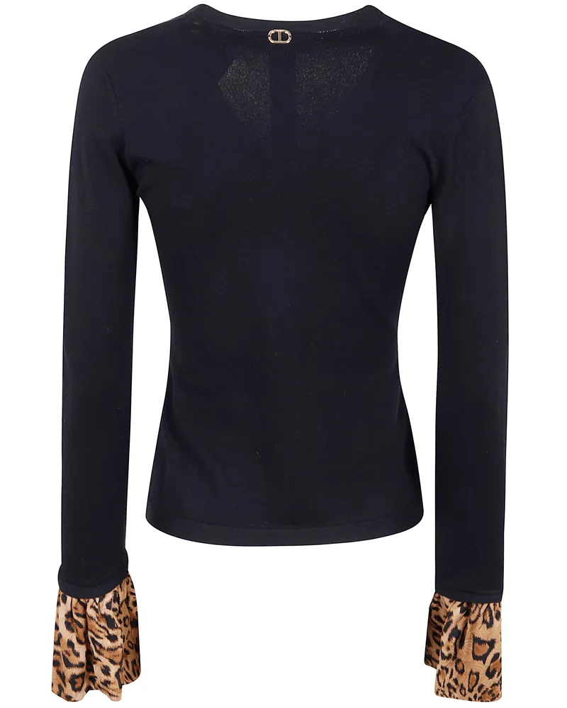 Twin-Set V Neck With Animalier Print Black