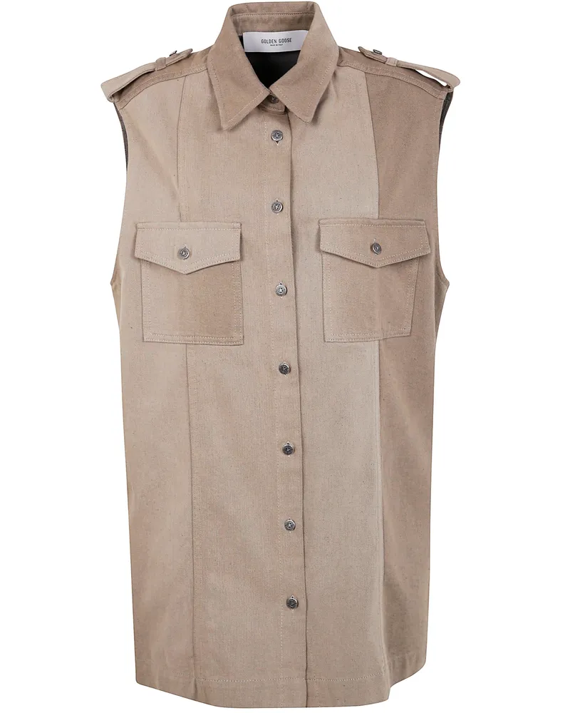 Golden Goose Journey W Osanne Shirt Dress Sleeveless Cotton Denim Green