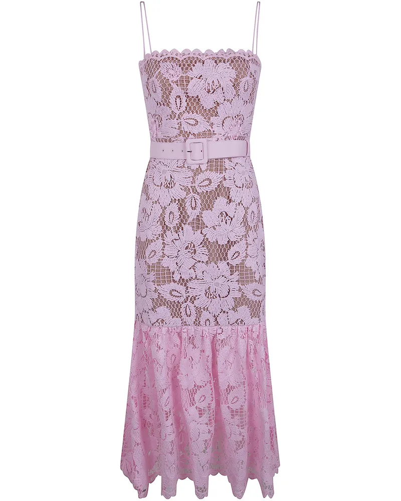 Self-Portrait Pink Crochet Lace Midi Dress Pink