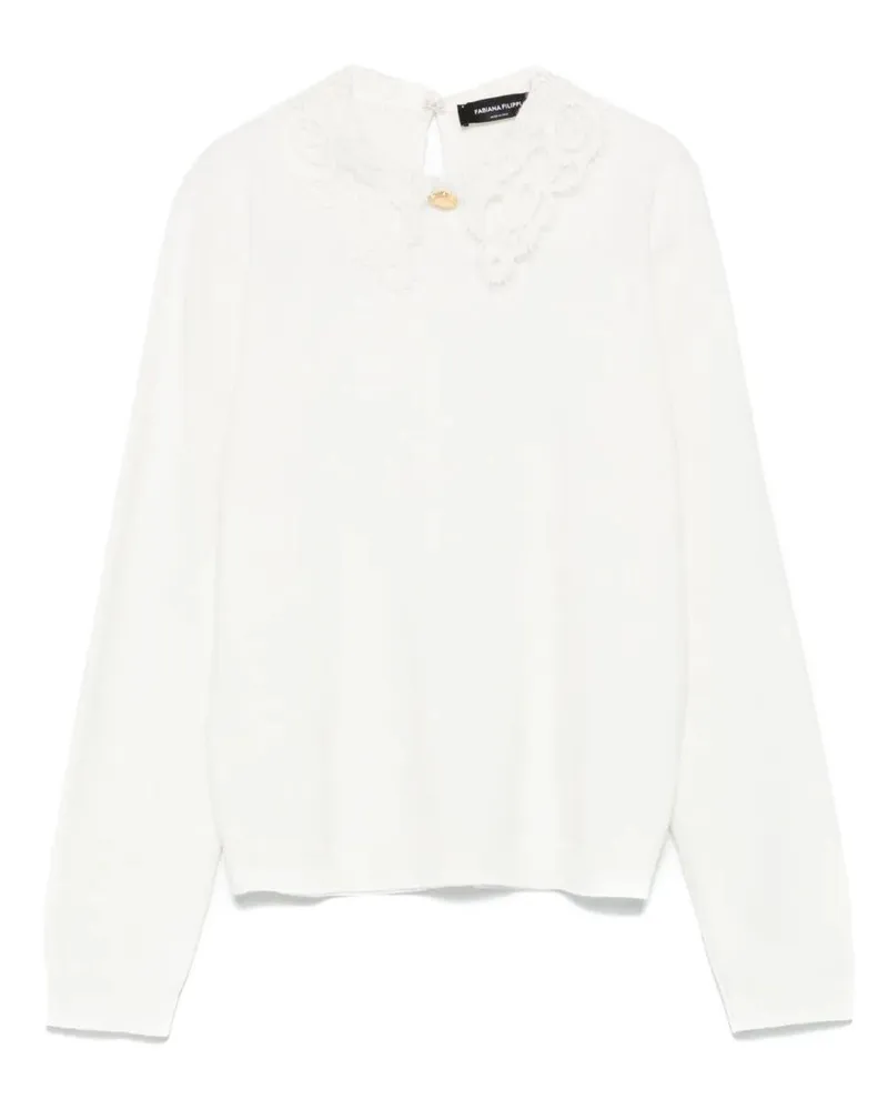 Fabiana Filippi Short Sleeve Sweater Lace Collar Pepita Detail Beige