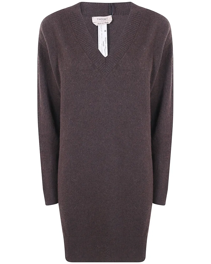 Twin-Set Sweater V Neck Oversized Brown