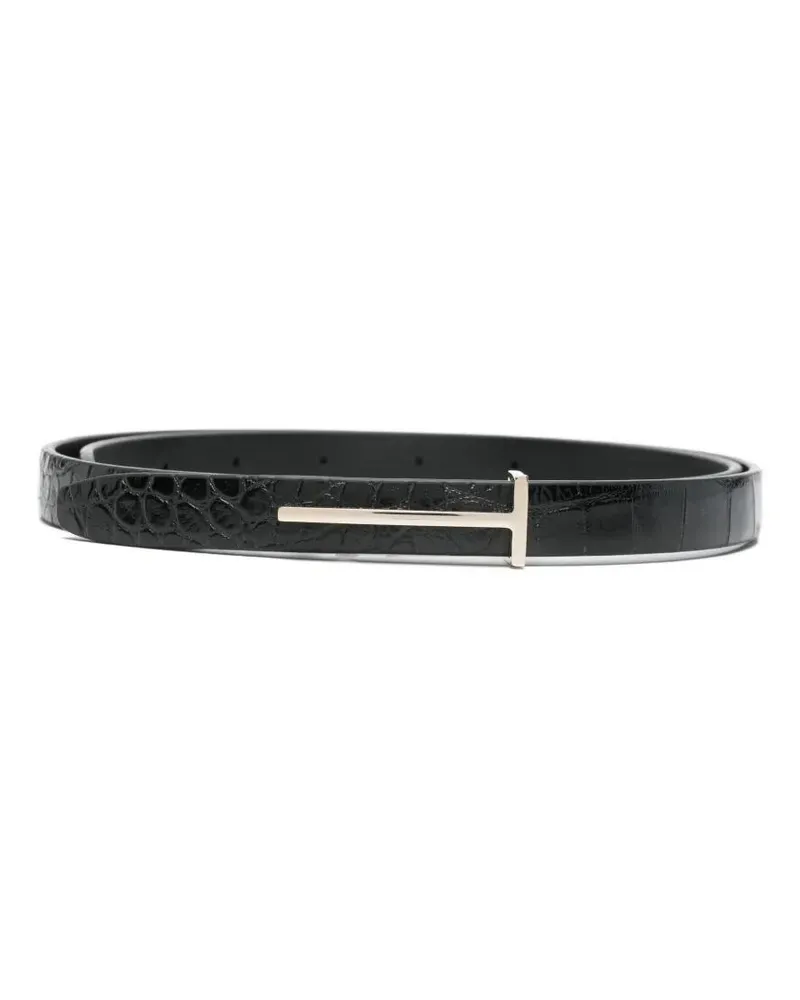 Tom Ford Shiny Stamped Croc Belt Black