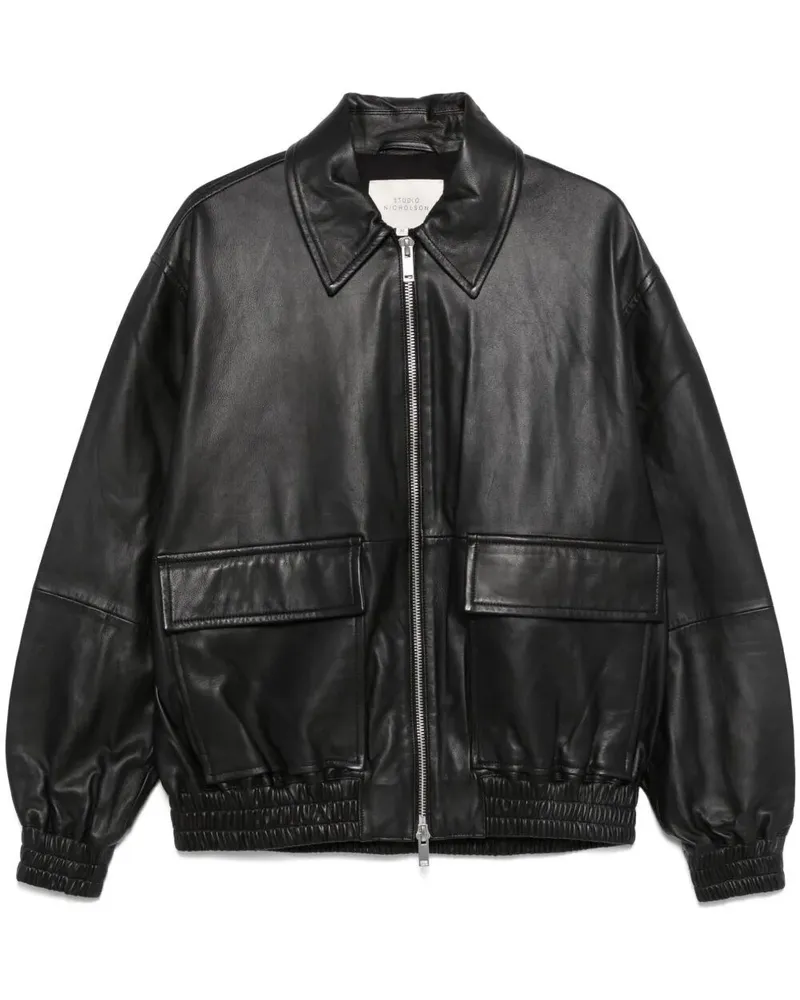 Studio Nicholson Piston Leather Bomber Jacket Black