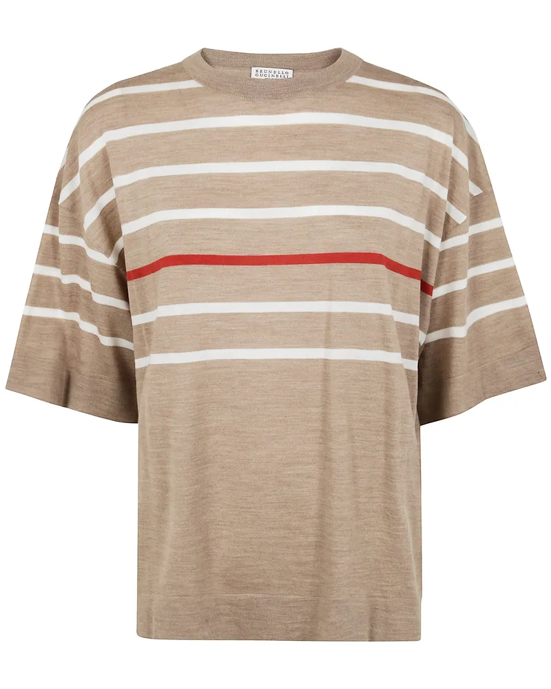 Brunello Cucinelli Round Neck Short Sleeves Sweater Brown