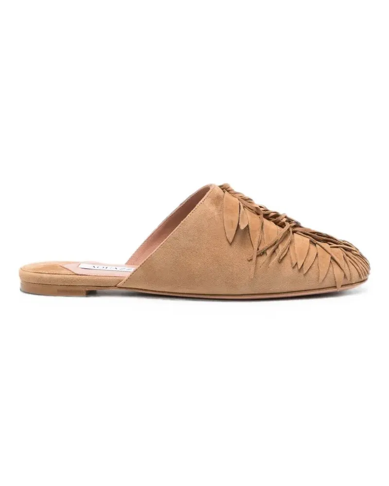 Aquazzura Slipper Fringe "Maverick Brown