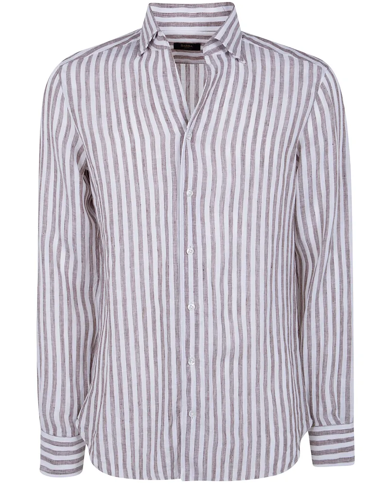 BARBA Classic Linen Stripes Shirt Brown