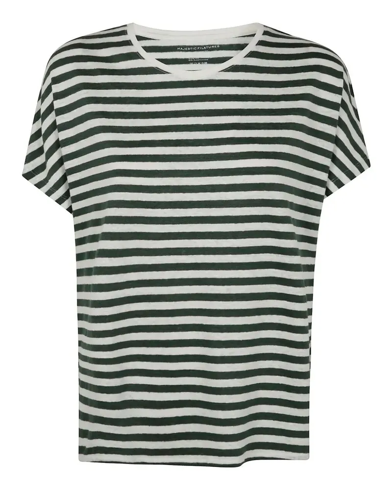 Majestic Round Neck Short Sleeves Sweater Green