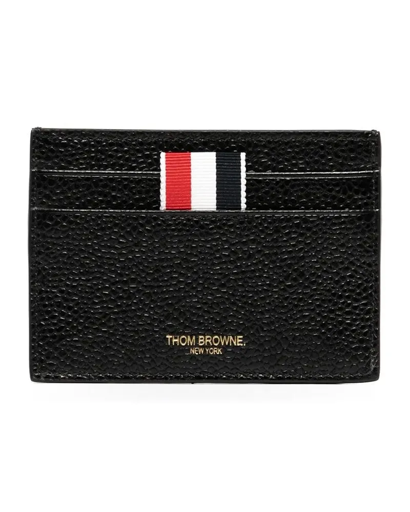 Thom Browne Double Sided Card Holder With Rwb Gg Tab In Pebble Grain L Black