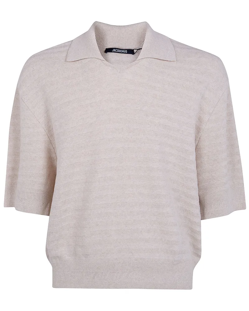 Jacquemus Le Polo Maille Chevron Polo Neck Sweater Beige