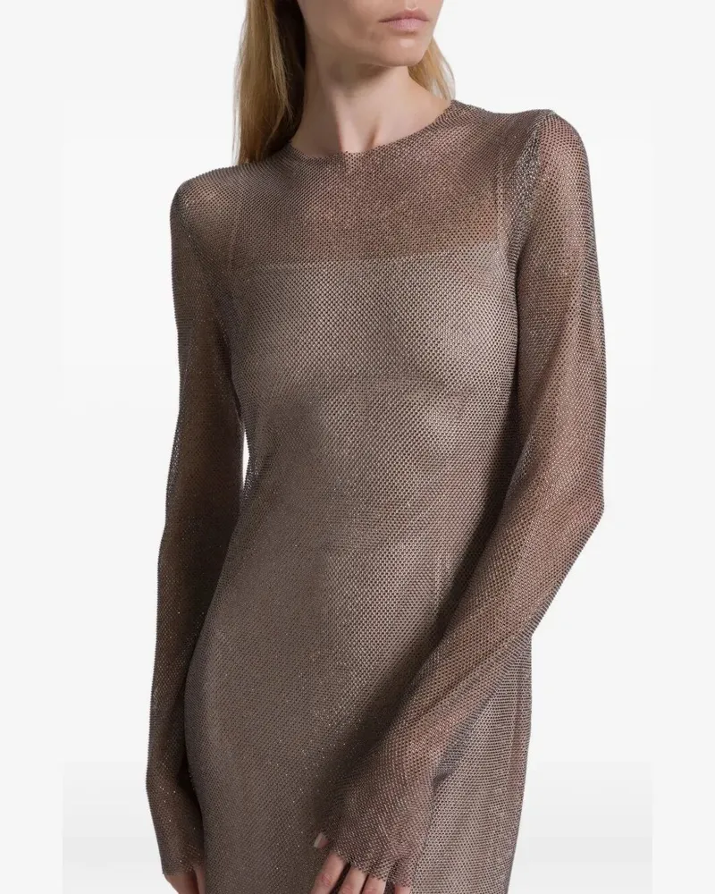 Alberta Ferretti Crystals Net Midi Dress Gray