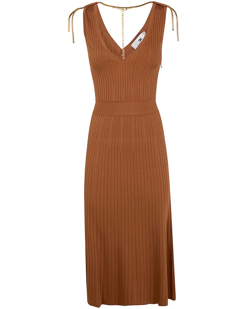 Elisabetta Franchi Midi Knit Dress Brown