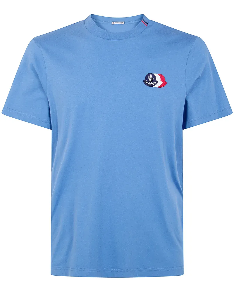 Moncler Short Sleeves Lightweight Cotton Jersey 30/1 Washed T-Shirt Blue
