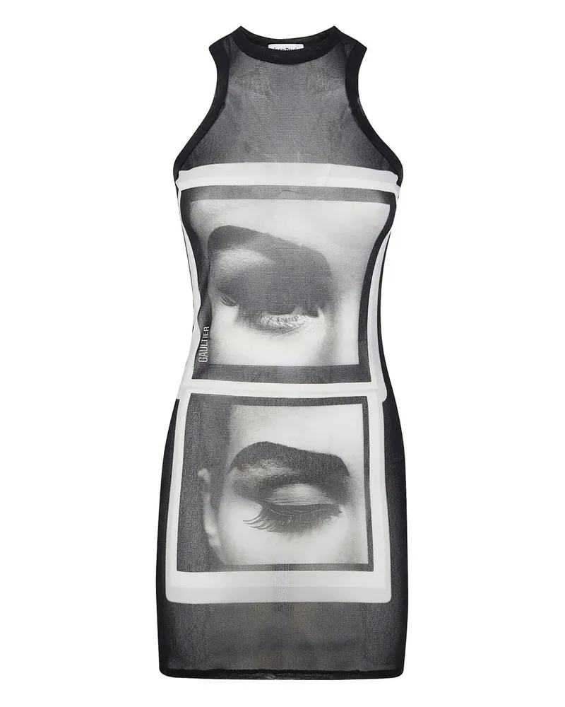 Jean Paul Gaultier Re-Edition: Mesh Tanktop Short Dress Printed "Eyes Black