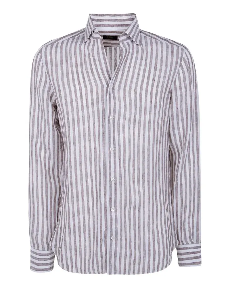 BARBA Classic Linen Stripes Shirt Brown