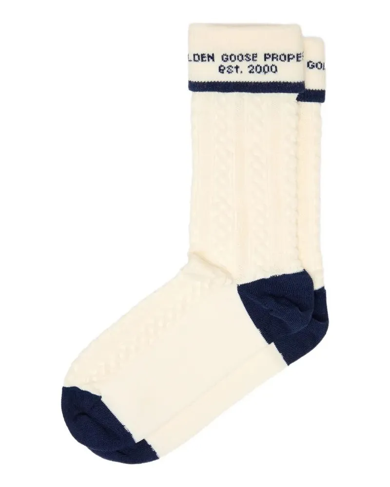 Golden Goose Socks High Rib/Braid Jacquard Logo White