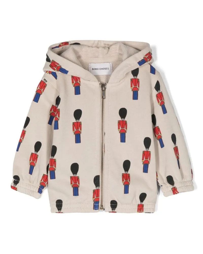 BOBO CHOSES Baby Little Tin Soldiers All Over Zipped Sweatshirt White
