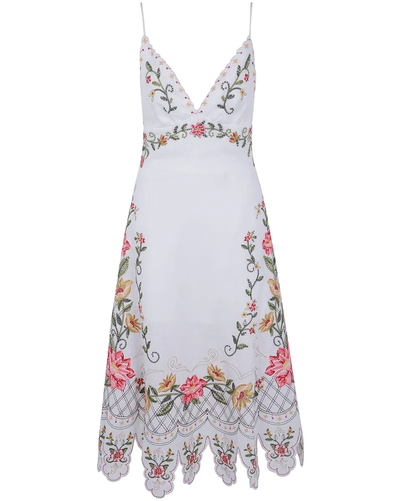FARM Rio Dress Sleeveless Midi "Flower Embroidery White
