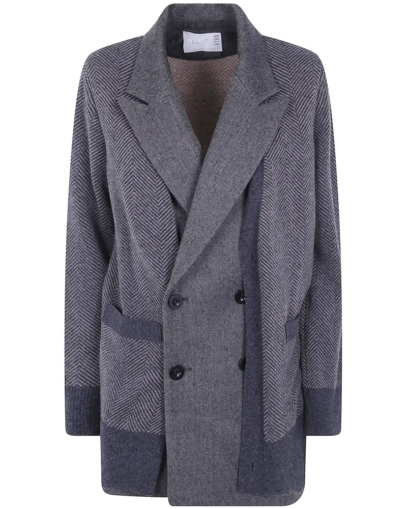 Sacai Cardigan Double Face Herringbone "Double Face Herringbone X Wool Brown