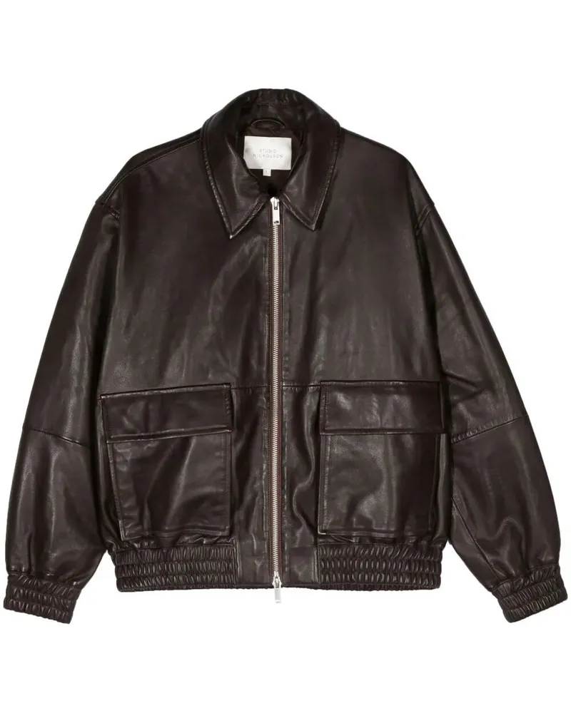 Studio Nicholson Piston" Leather Bomber Jacket Brown