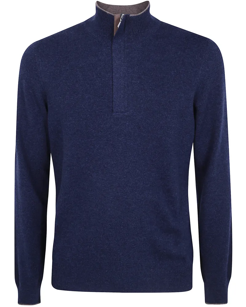 Gran Sasso Sweater Long Sleeves Zip Turtle Neck Blue