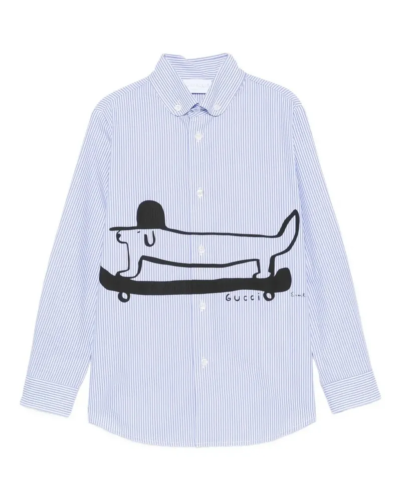 Gucci Junior Log Sleeves Shirt Rail Stripes White