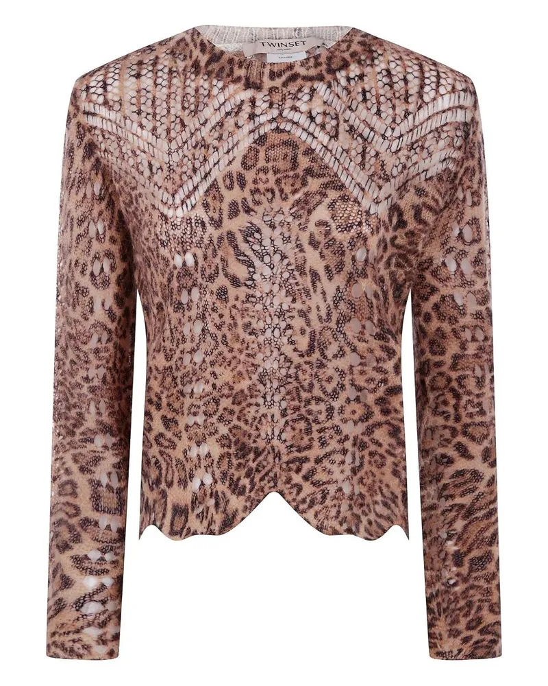 Twin-Set Round Neck Animalier Sweater Brown