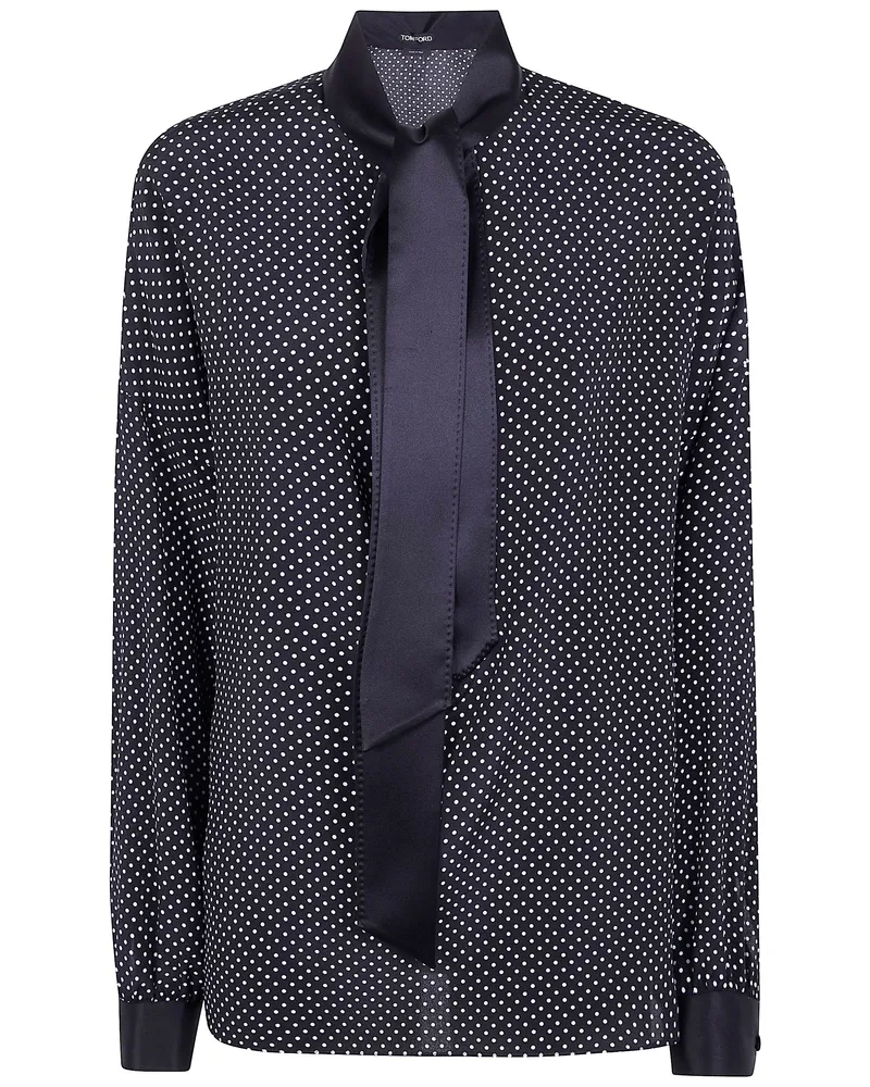 Tom Ford Printed Small Polka Dot Silk Crepe De Chine Lavalliere Tunic Black
