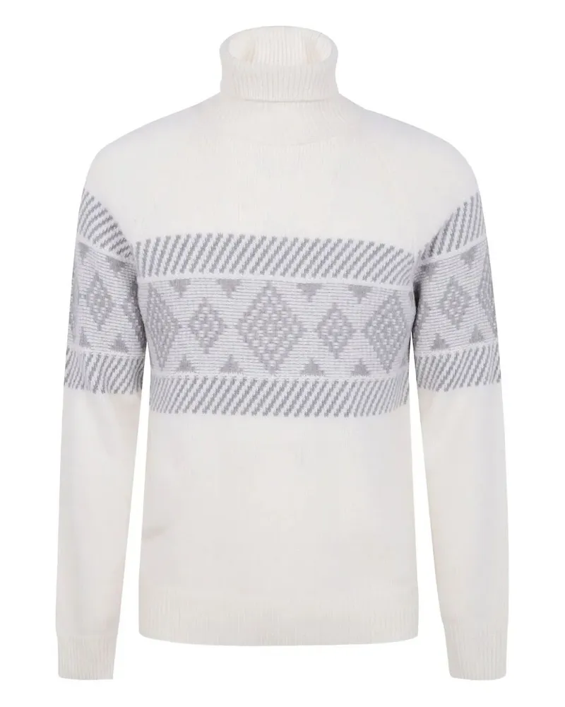 BARBA Turtle Neck Central Embroider Sweater White