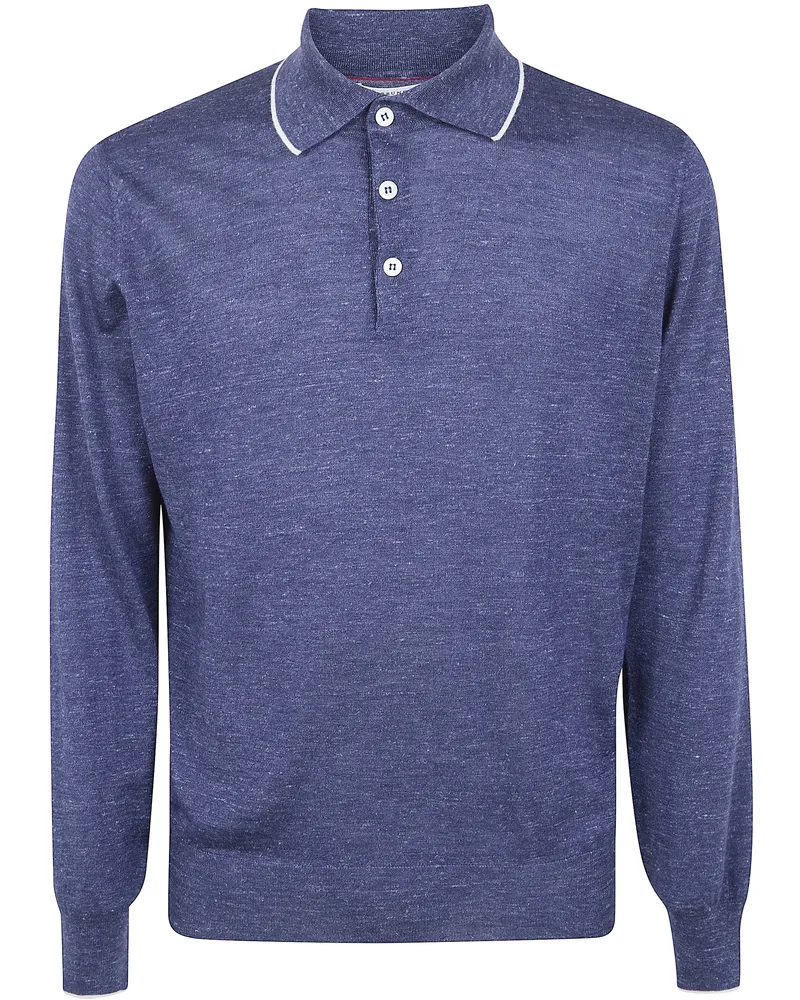Brunello Cucinelli Long Sleeves Polo Shirt Blue