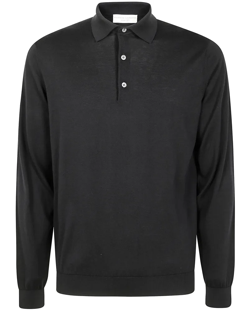 Filippo de Laurentiis Long Sleeves Polo Shirt Black