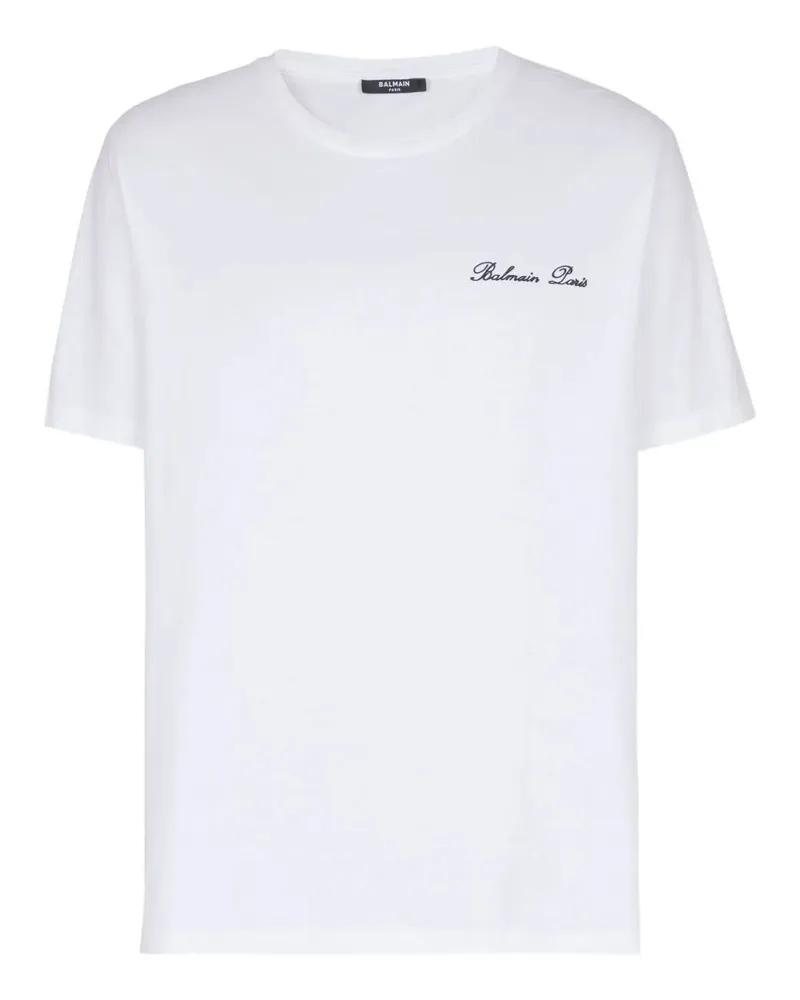 Balmain Balmain Signature Embroidered T Shirt Regular Fit White