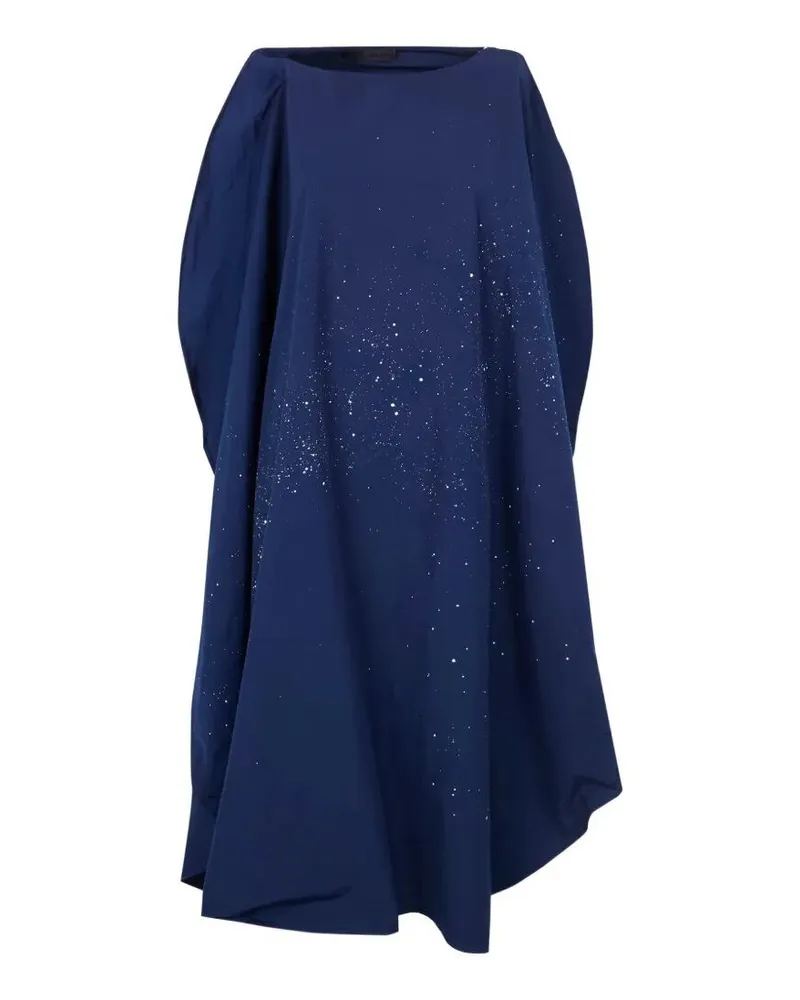 Maria Calderara Cotton Polyester Hand Punched Hand Painted Volume Dres Blue