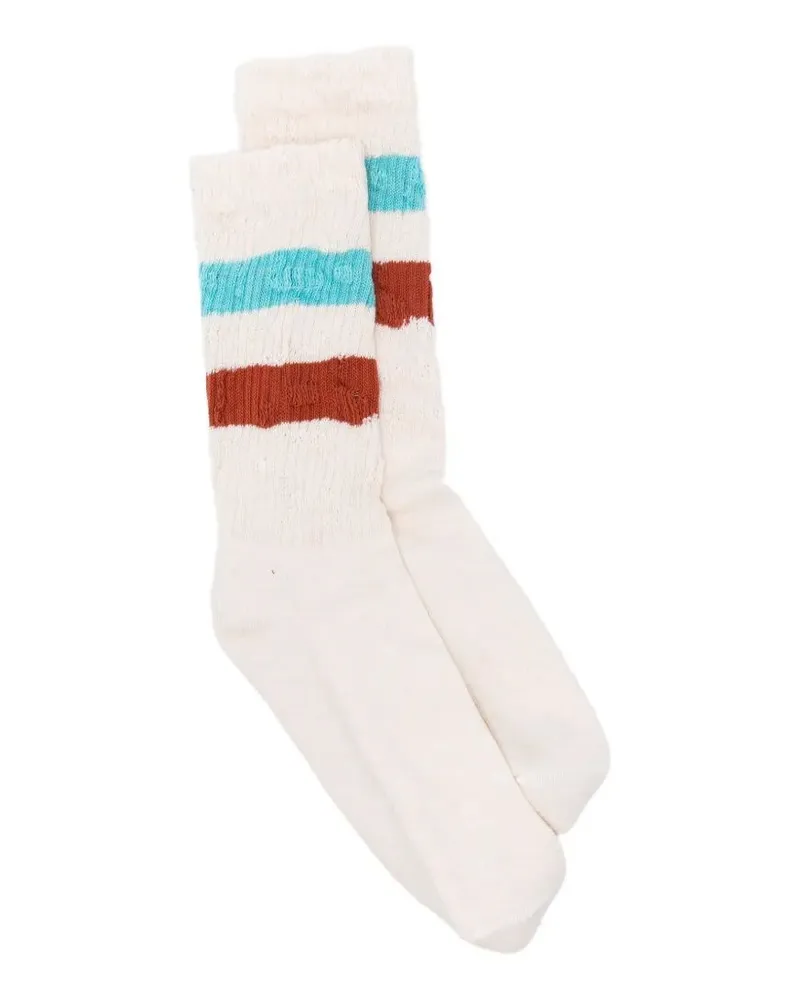 Golden Goose Socks High Rib Stripes Ripped Gray