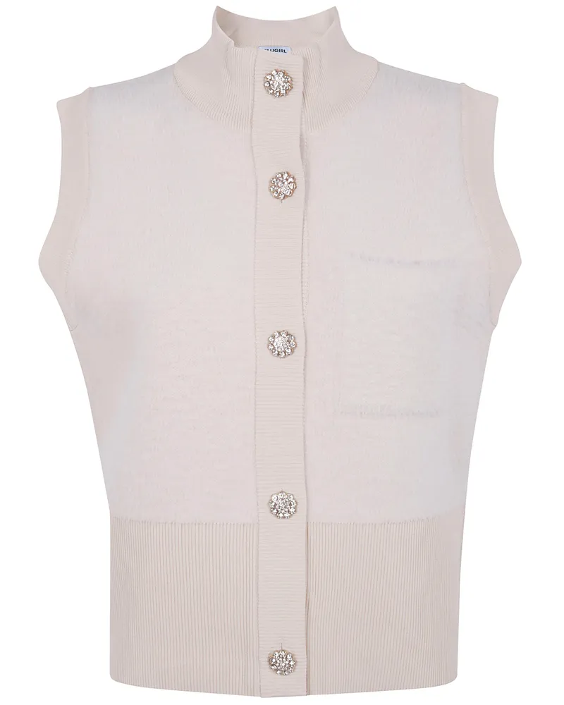 Blumarine Fur Knit Gilet Beige