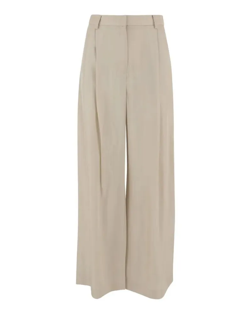 FRANKIE Shop Marfa Fluid Twill Pleated Trousers Beige