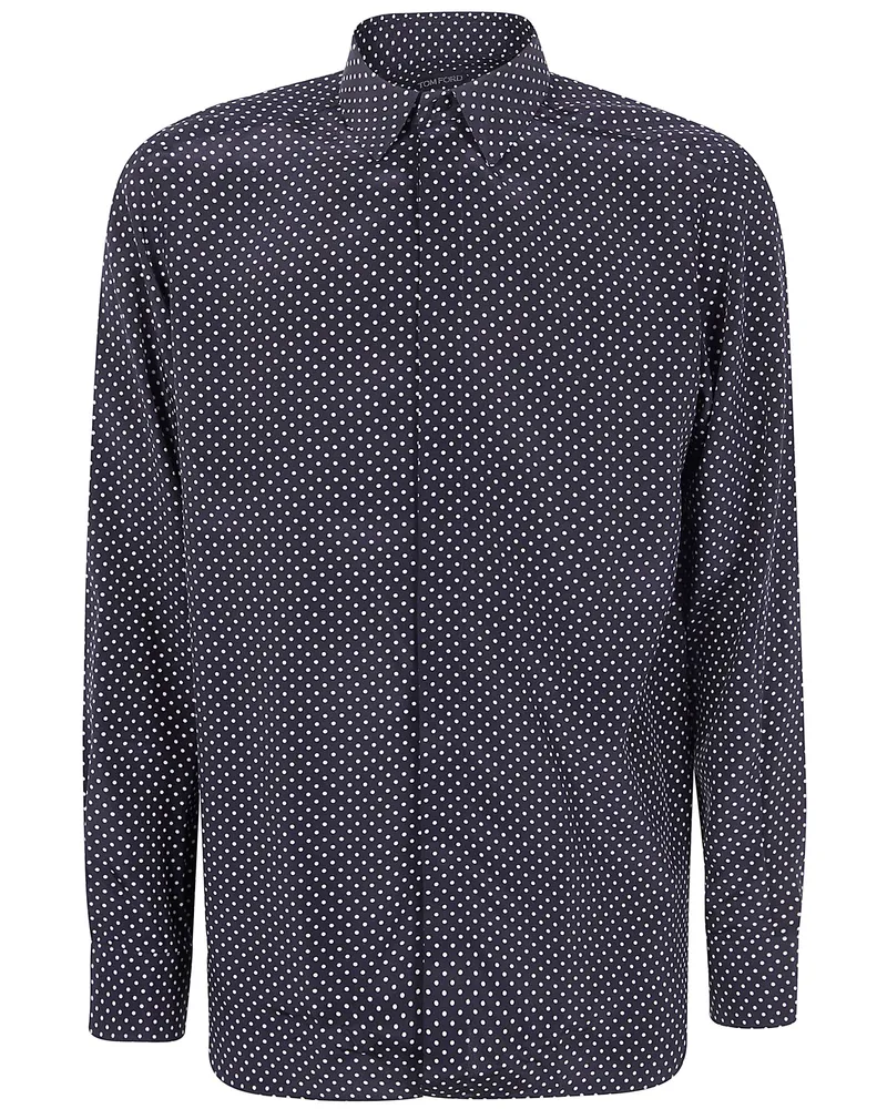 Tom Ford Crepe De Chine Polka Dot Classic Fit Shirt Black