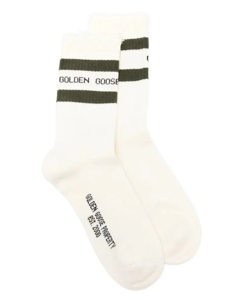 Golden Goose Socks High Rib Stripes "Heritage White Forest Night Black White