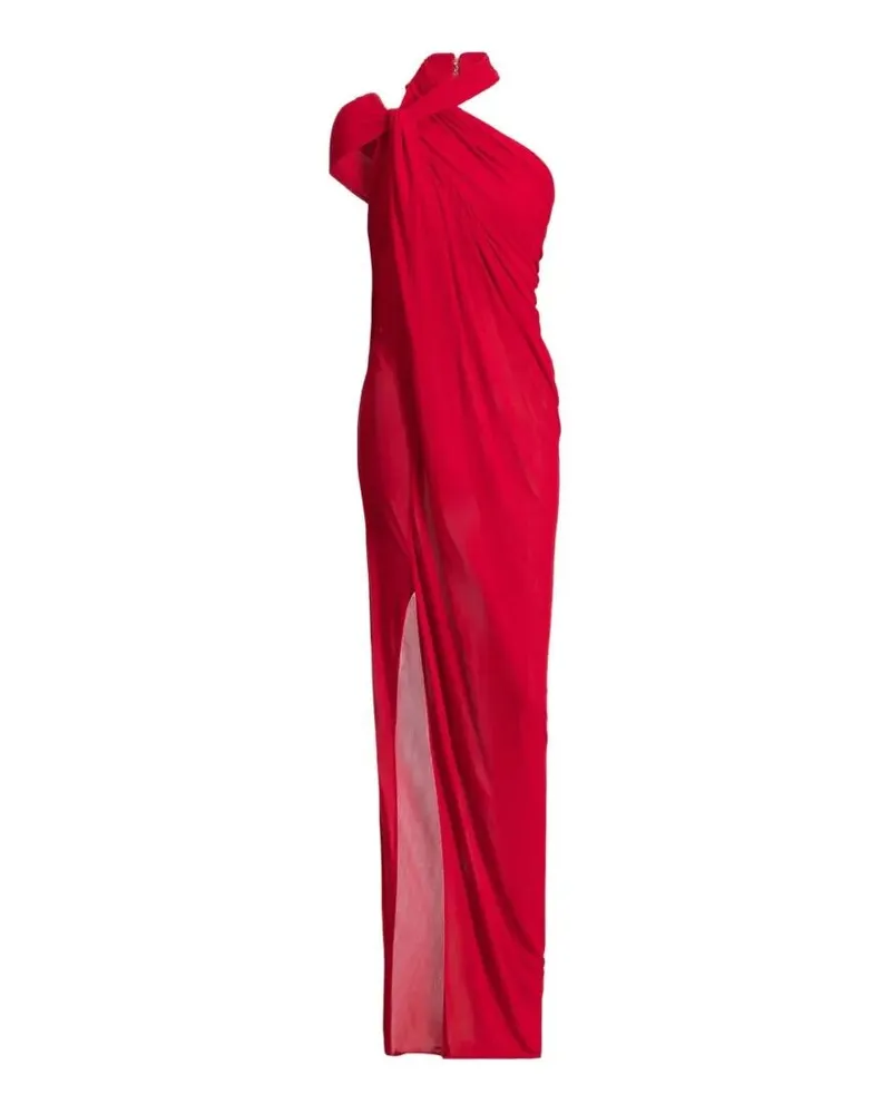 Balmain Dress Cross Neck Jersey Crepe Draped Long Red