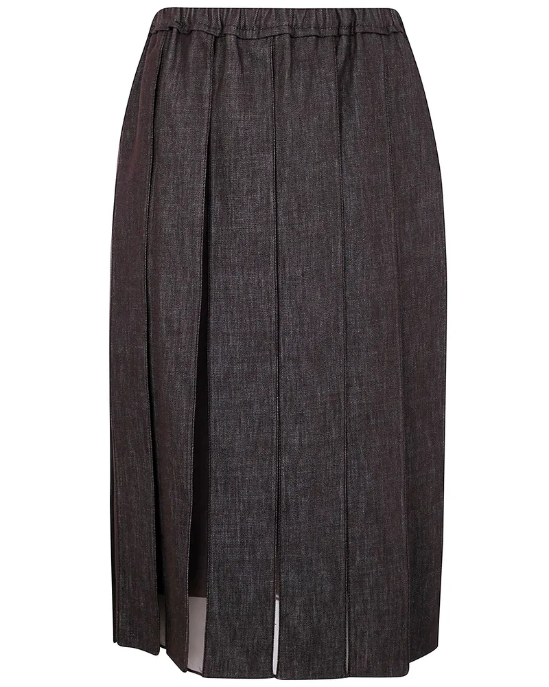 Brunello Cucinelli Plated Denim Midi Skirt Brown