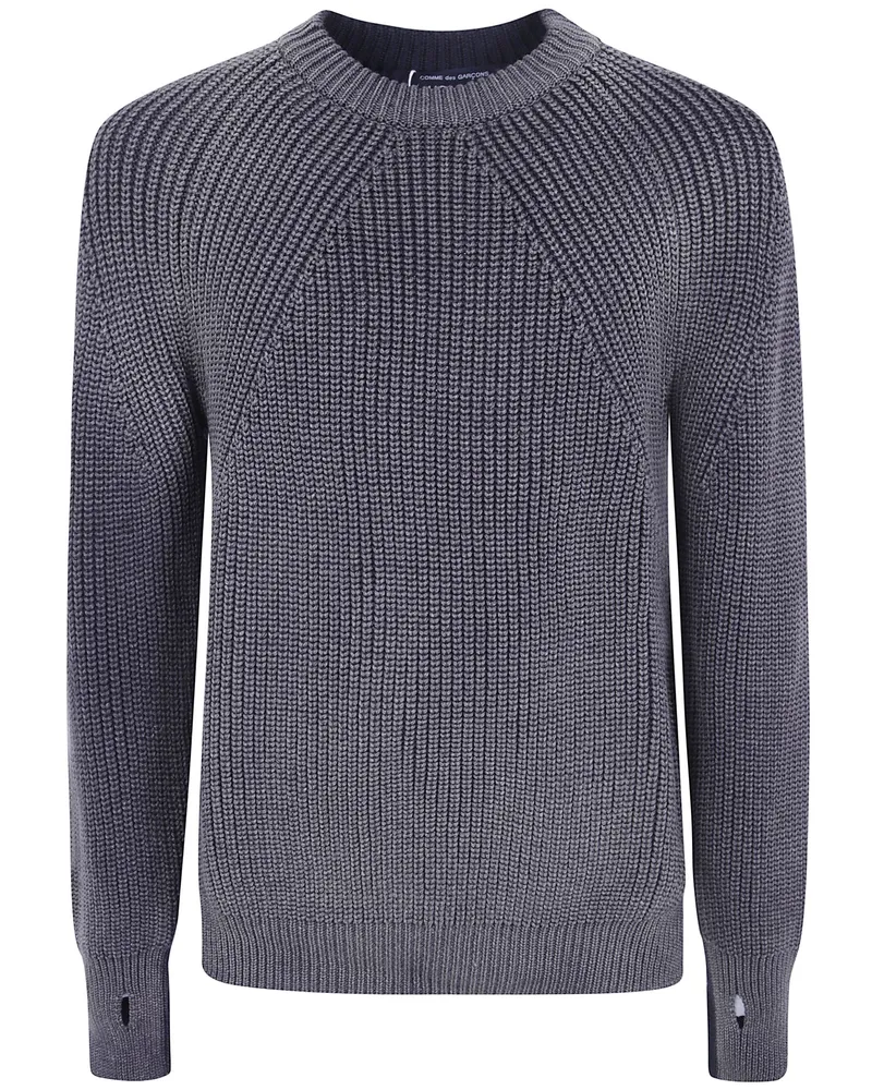 Comme des Garçons Bicolor Heavy Wool Round Neck Sweater Blue